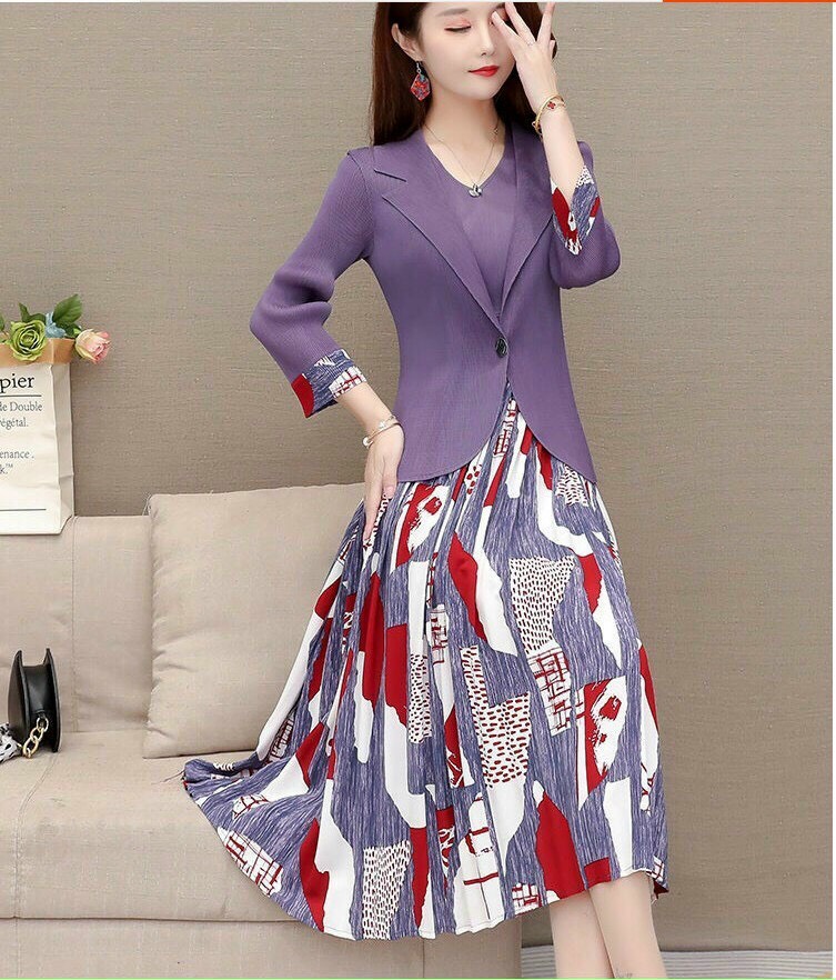 Set Đầm Dập Ly Kèm Áo Khoác - HN955